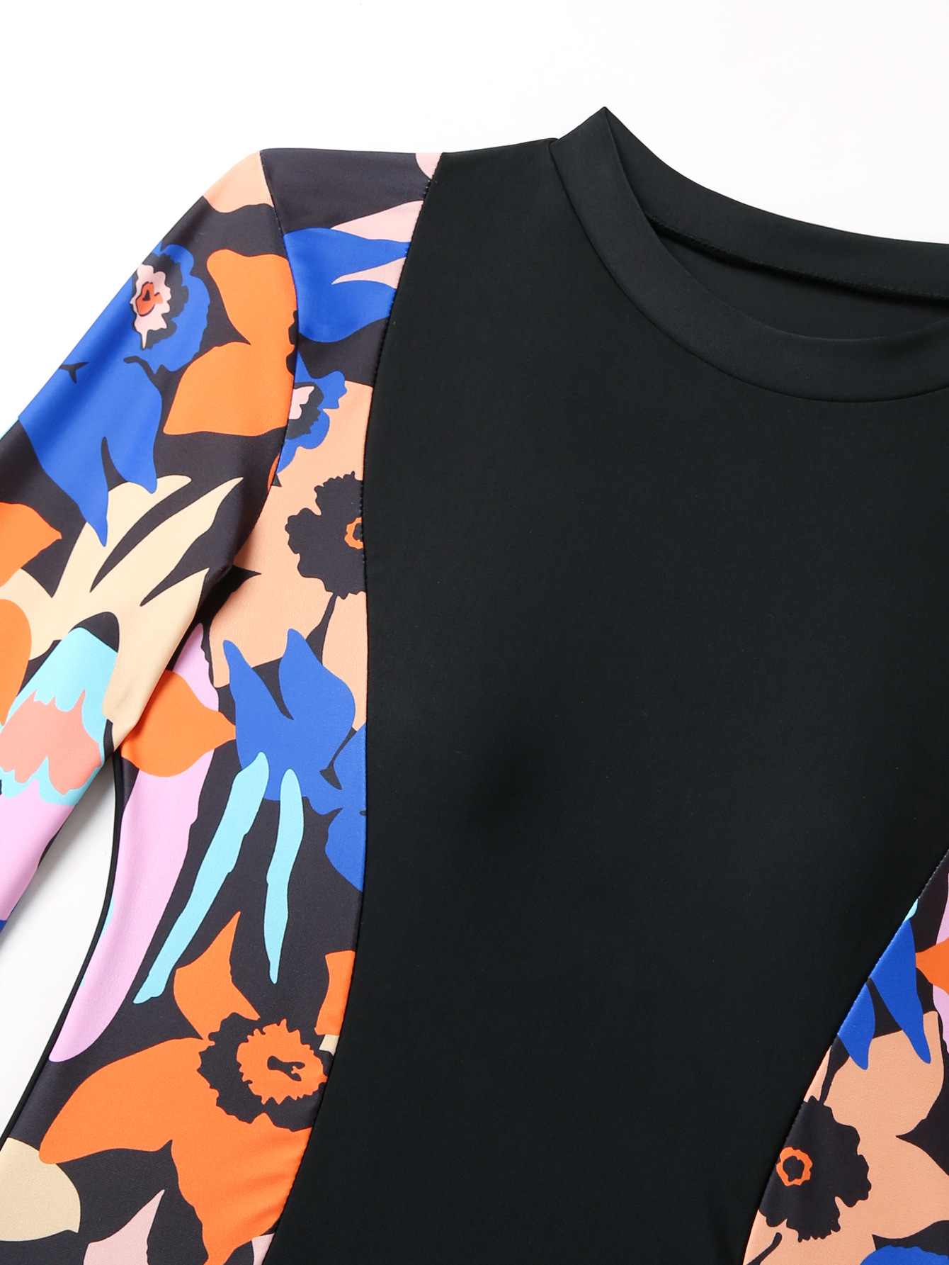 Womens 2-Pieces Long Sleeve Floral Print Rash Guard Athletic Swimwear Set